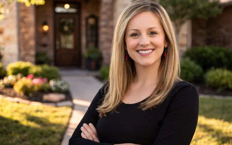 Shayla Dempsey cash home nuyer portrait in from of a home.